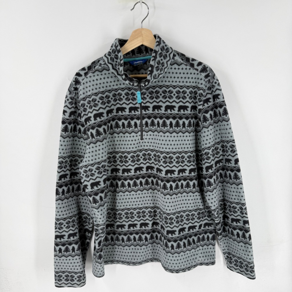 Chubbies Quarter Zip Pullover Gray Large Fair Isle Bear Fleece Sweater